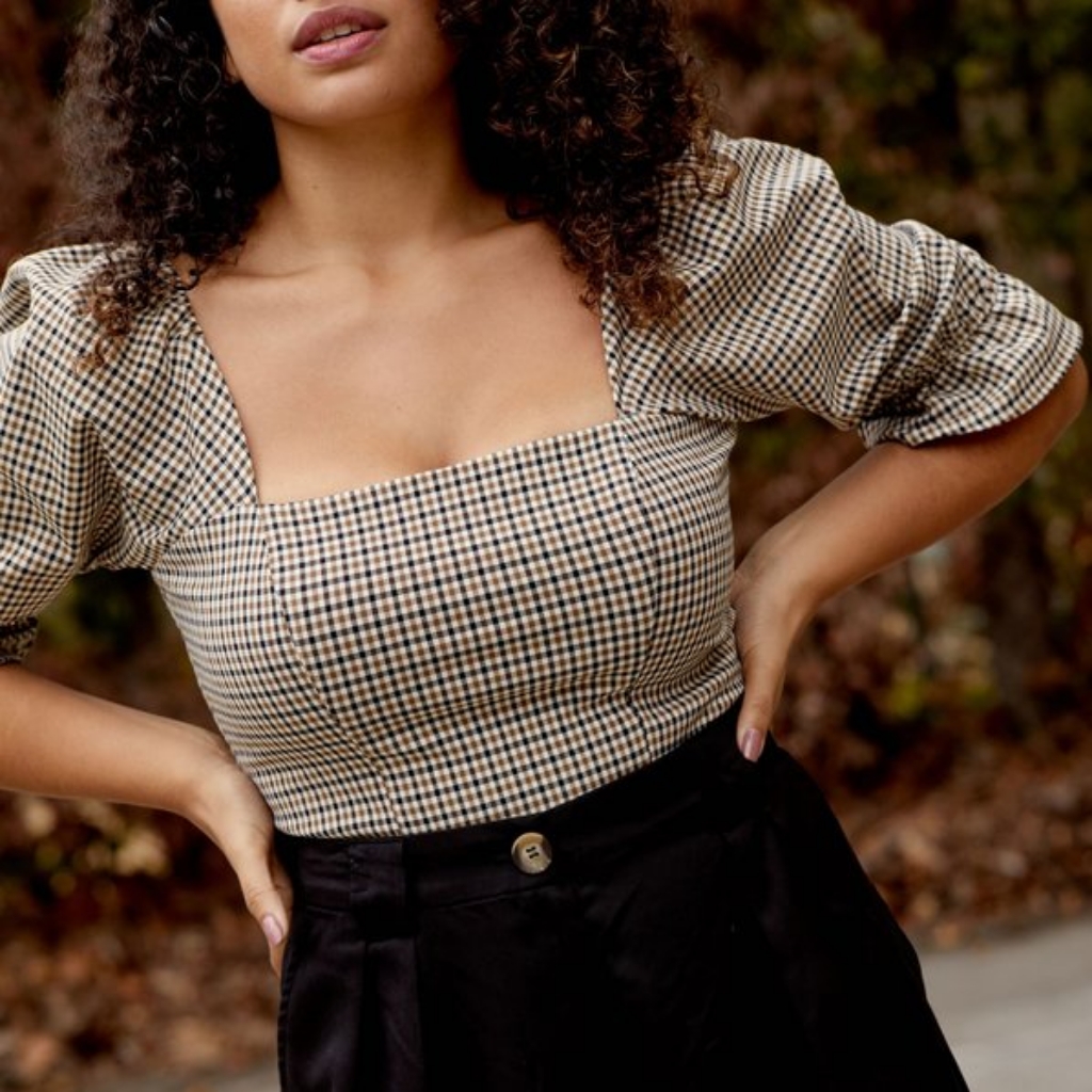 Whimsy + Row Eden Crop In Black And Brown Plaid